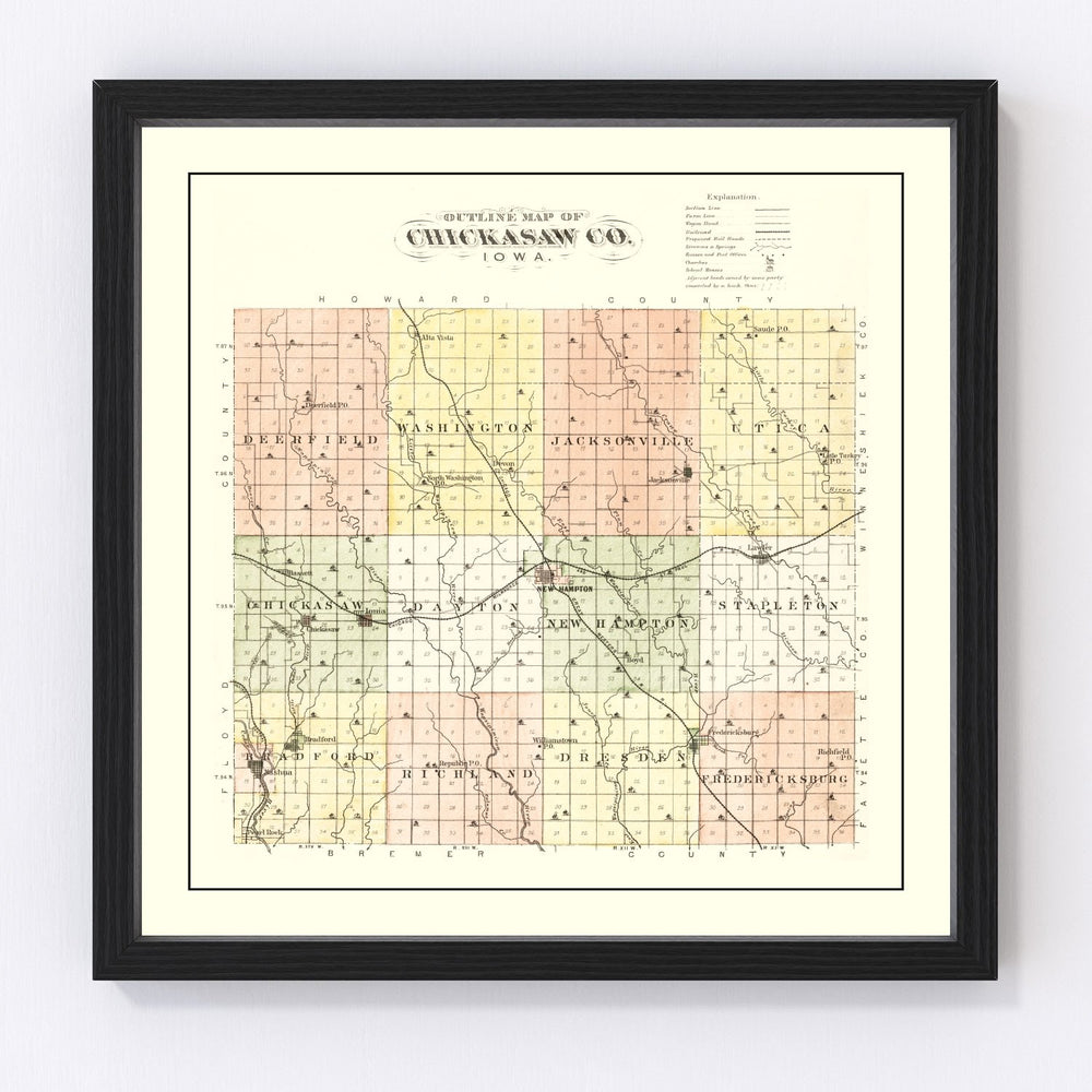 Chickasaw County Vintage Map 1892