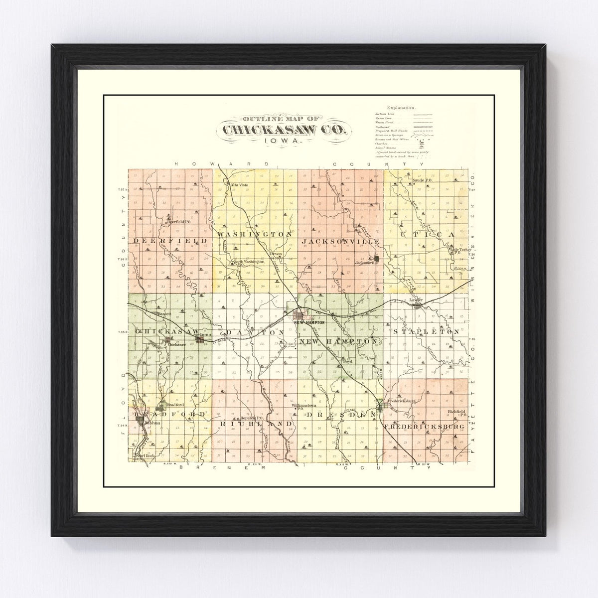 Chickasaw County Vintage Map 1892