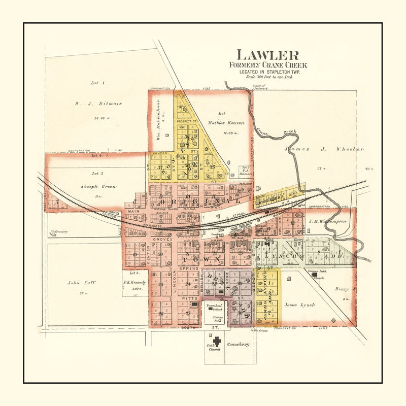 Size comparison using Vintage Map of Lawler, Iowa 1892