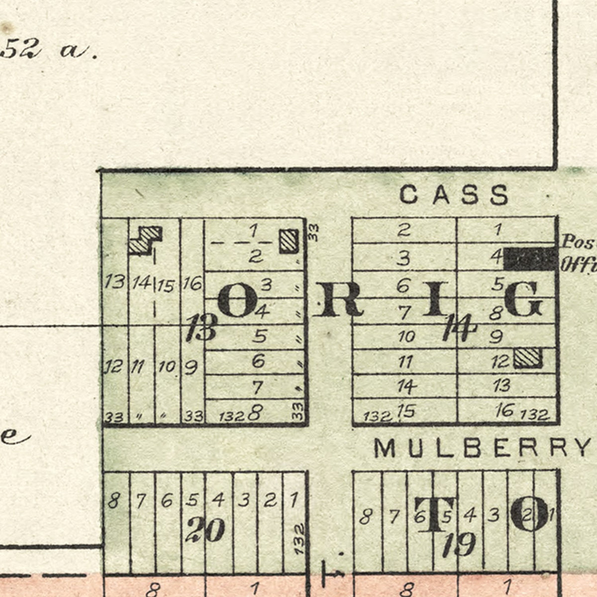 Restored historic details from the 1892 city map of Bradford, Iowa