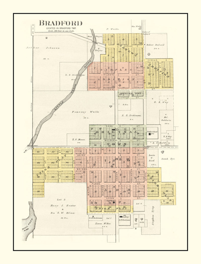 Size comparison using Vintage Map of Bradford, Iowa 1892