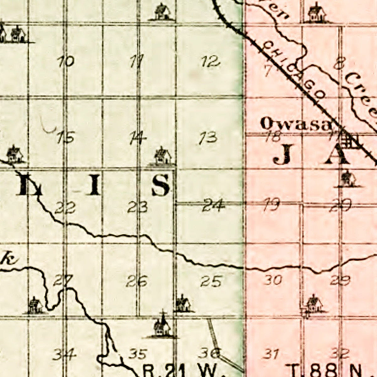 Restored historic details from the 1892 county map of Hardin County, Iowa