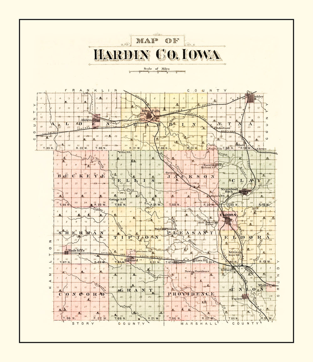 Vintage Map of Hardin County, Iowa 1892 print style example