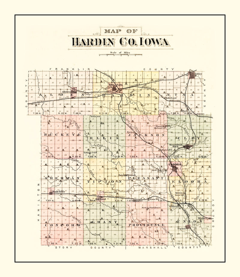 Size comparison using Vintage Map of Hardin County, Iowa 1892