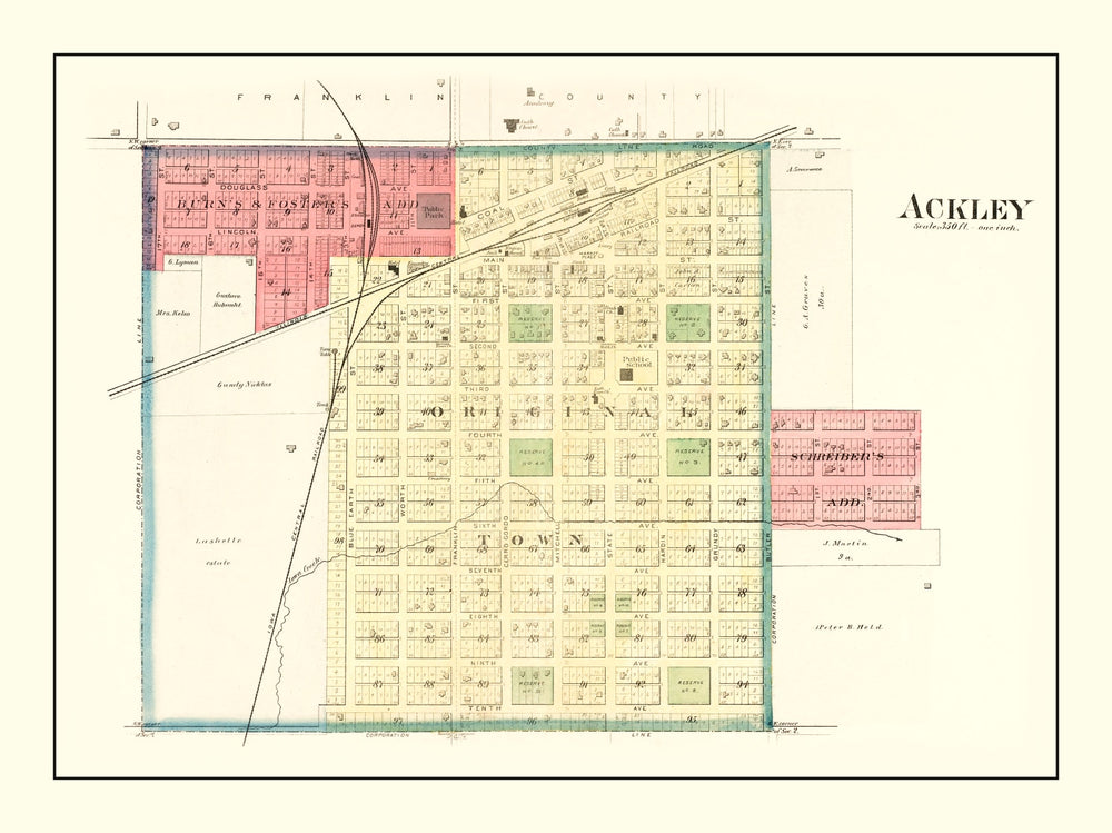 Vintage Map of Ackley, Iowa 1892 print style example