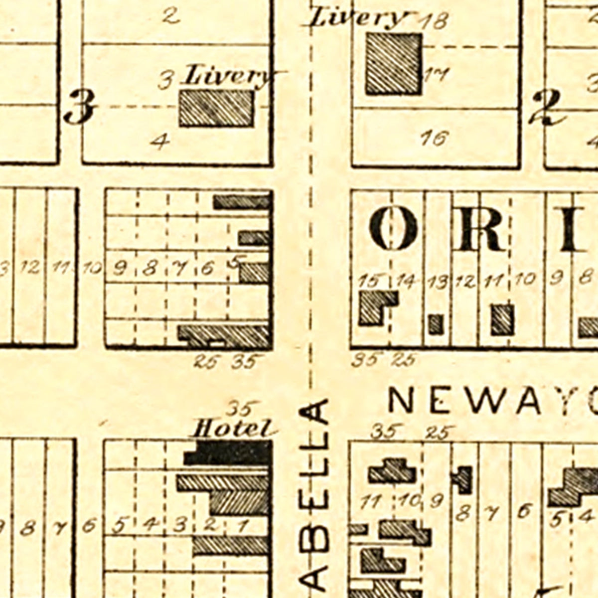 Restored historic details from the 1892 city map of Radcliffe, Iowa