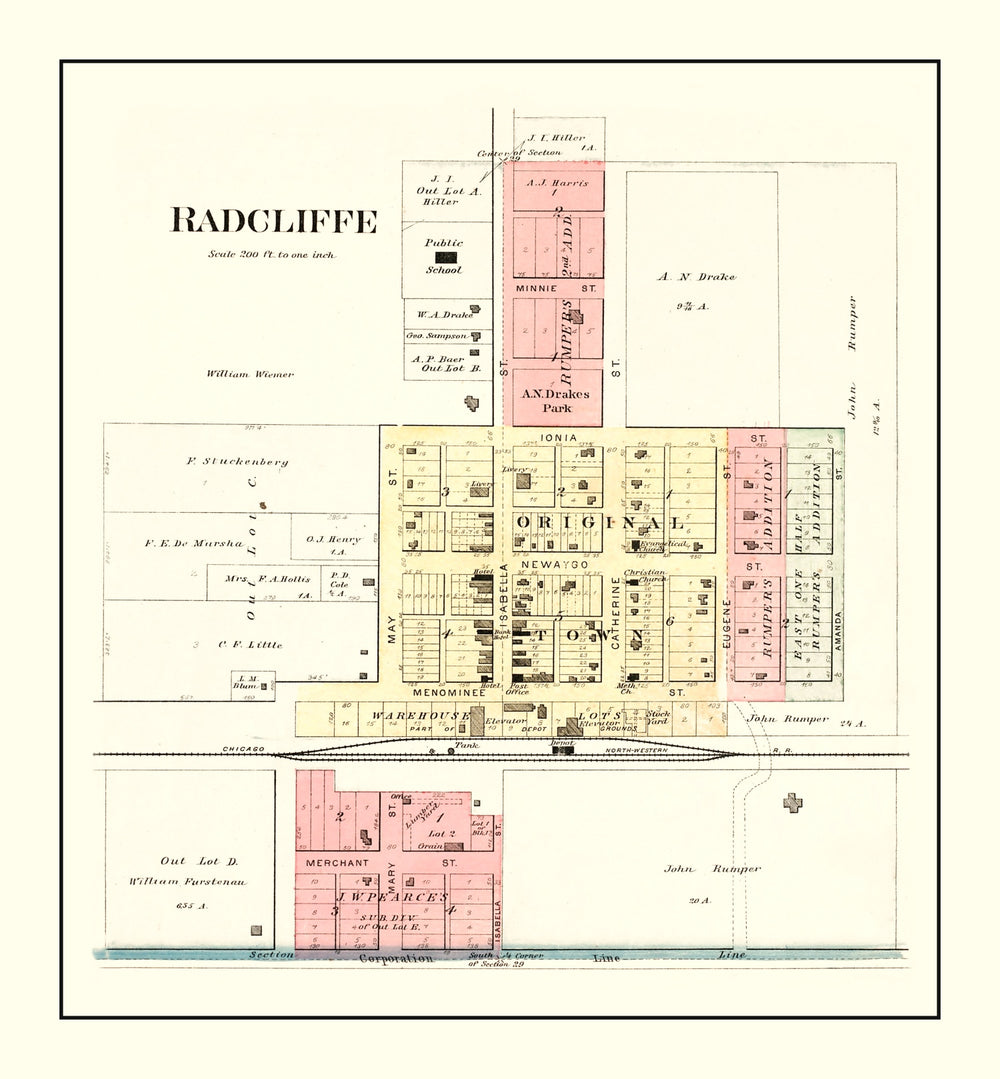 Vintage Map of Radcliffe, Iowa 1892 print style example