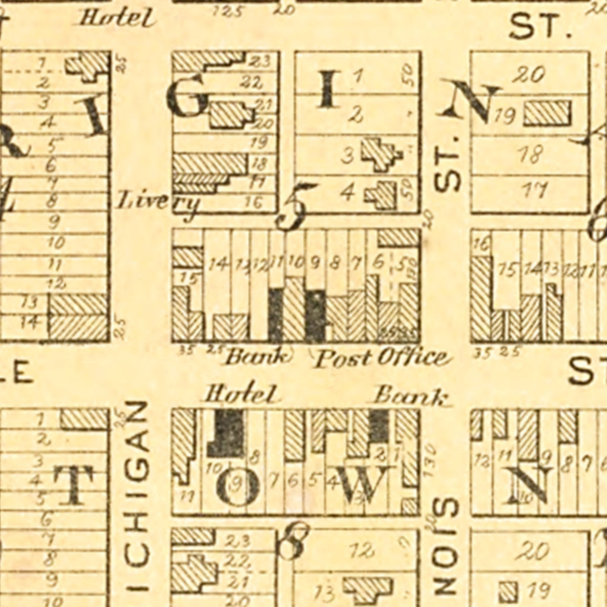 Restored historic details from the 1892 city map of Hubbard, Iowa