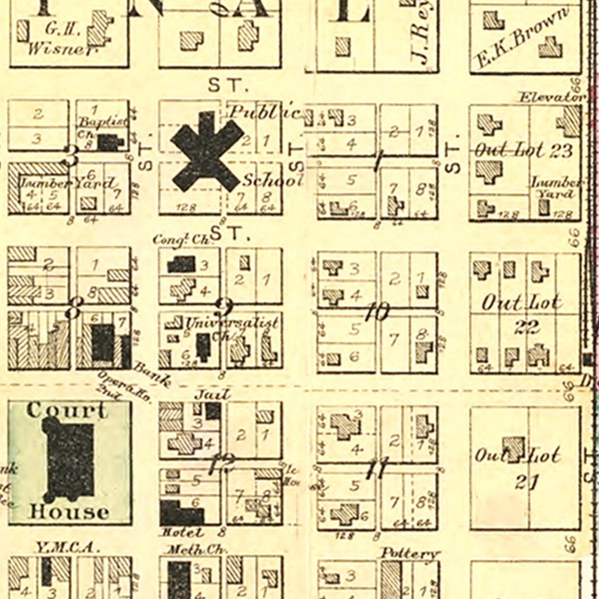 Restored historic details from the 1892 city map of Eldora, Iowa