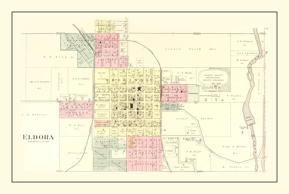 Vintage Map of Eldora, Iowa 1892 print style example