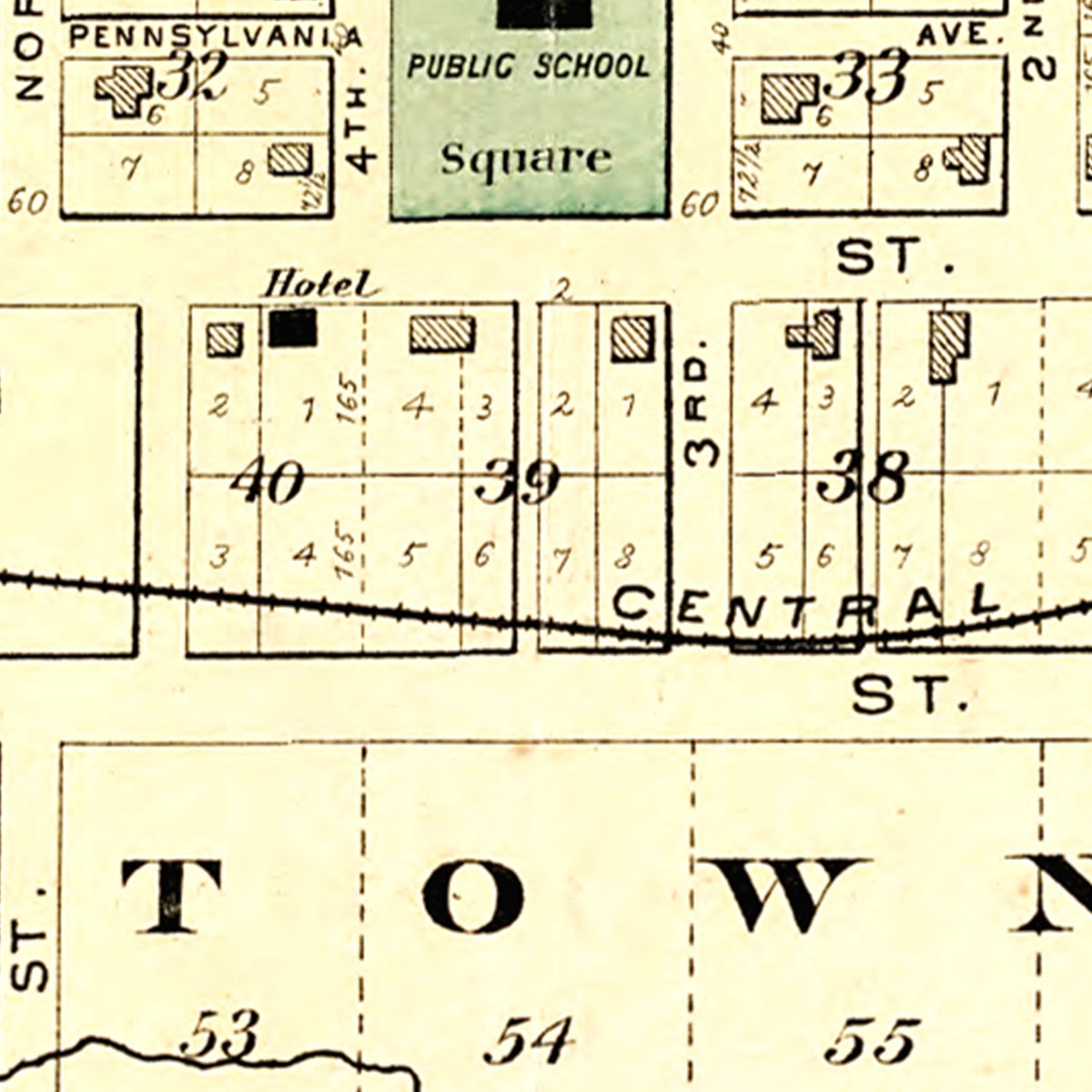 Restored historic details from the 1892 city map of Steamboat Rock, Iowa