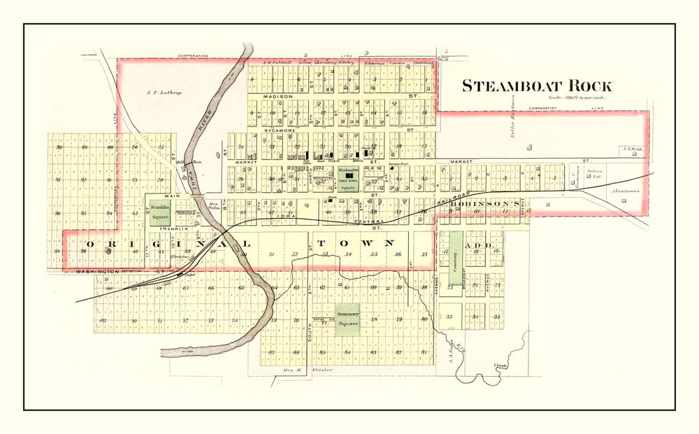 Vintage Map of Steamboat Rock, Iowa 1892 print style example