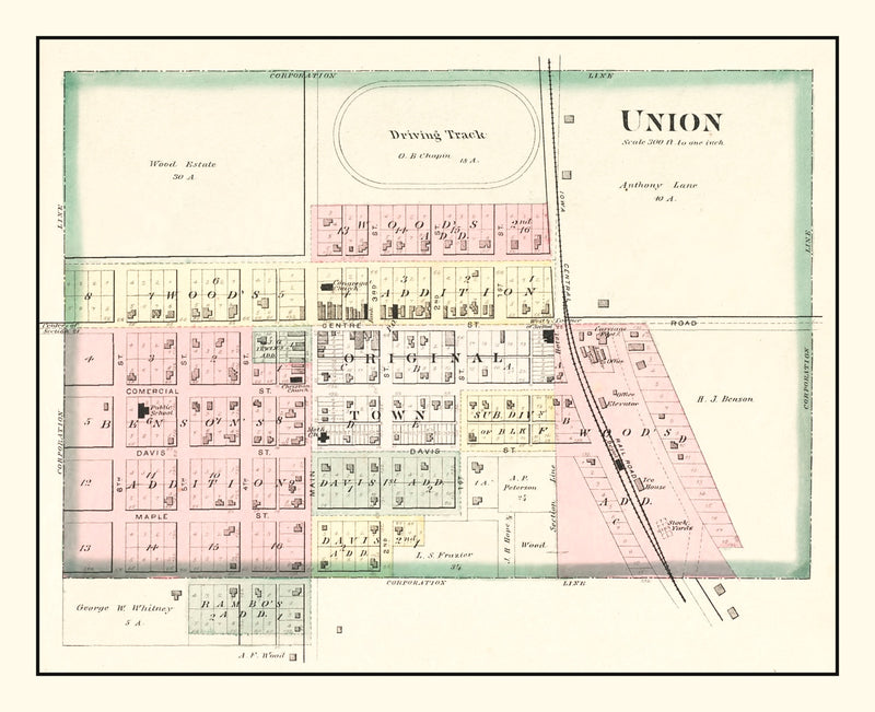 Size comparison using Vintage Map of Union, Iowa 1892