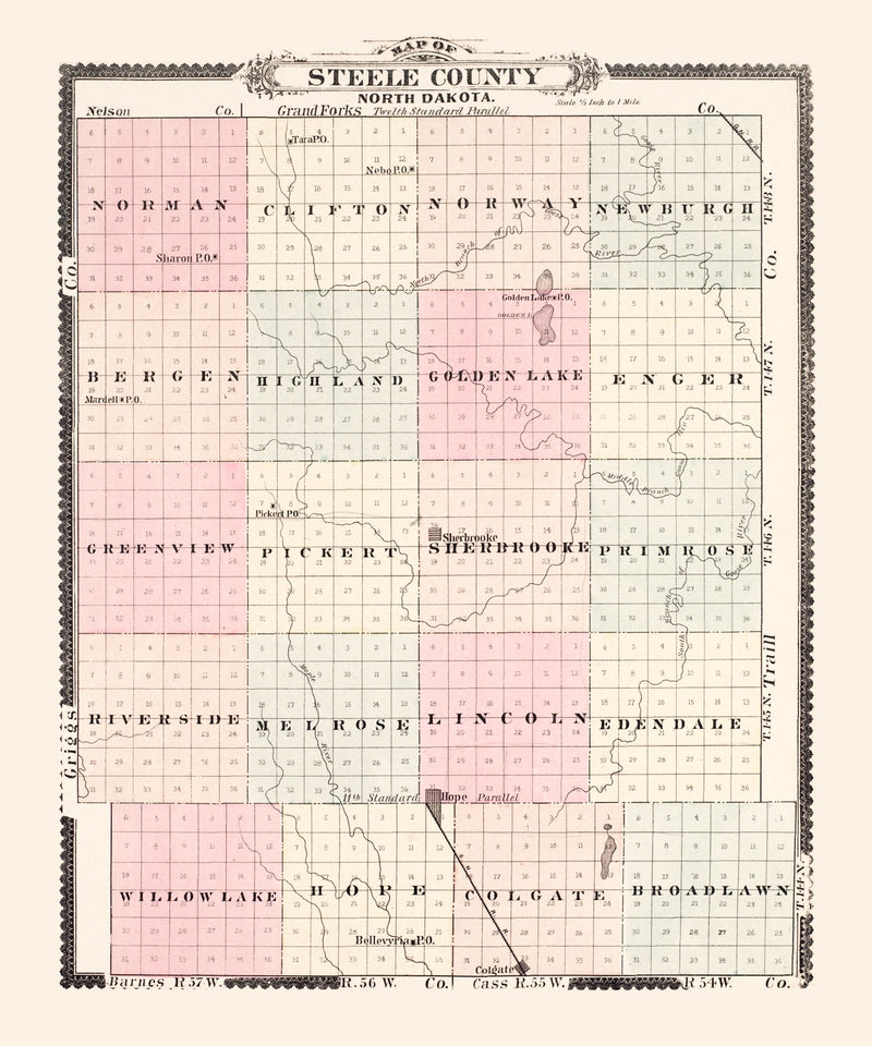 Size comparison using Vintage Map of Steele County, North Dakota 1892