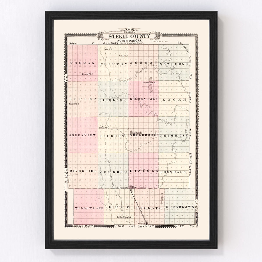 Vintage Map of Steele County, North Dakota 1892