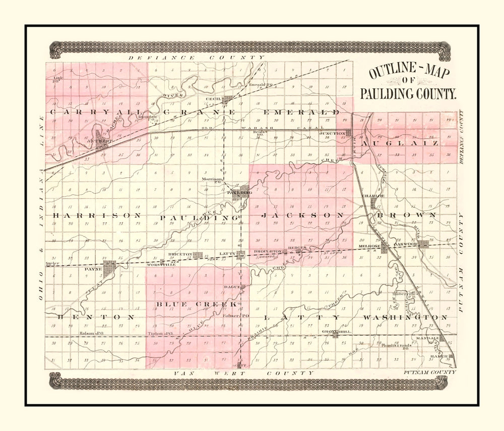 Vintage Map of Paulding County, Ohio 1892 print style example