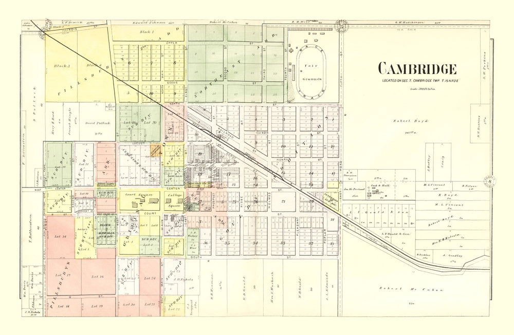 Vintage Map of Cambridge, Illinois 1893 print style example