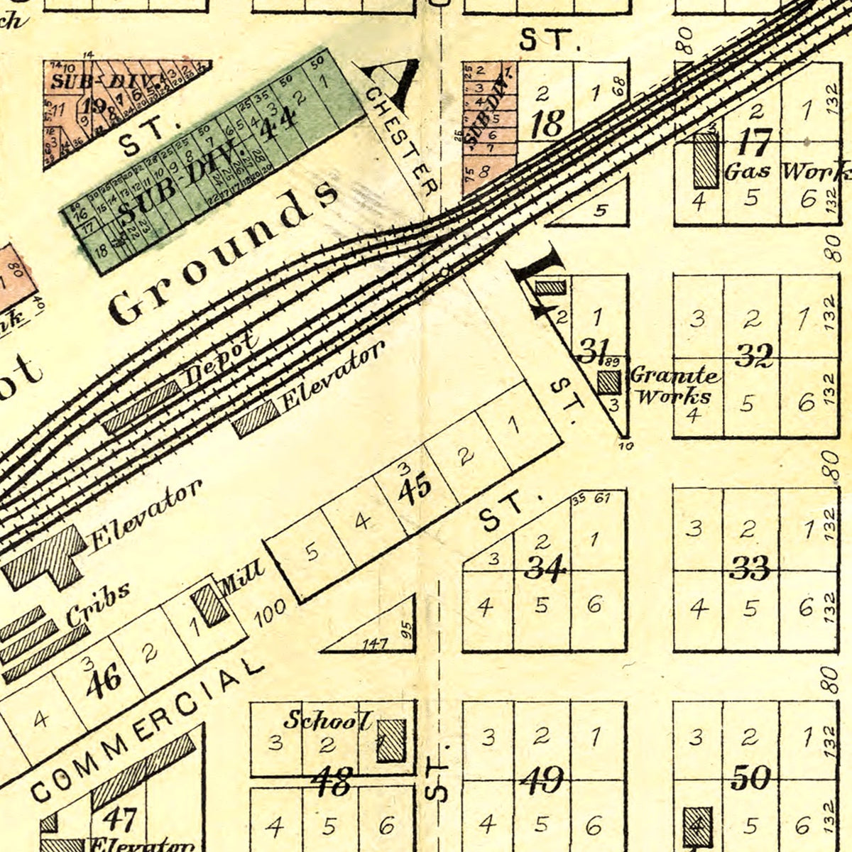 Restored historic details from the 1893 city map of Galva, Illinois