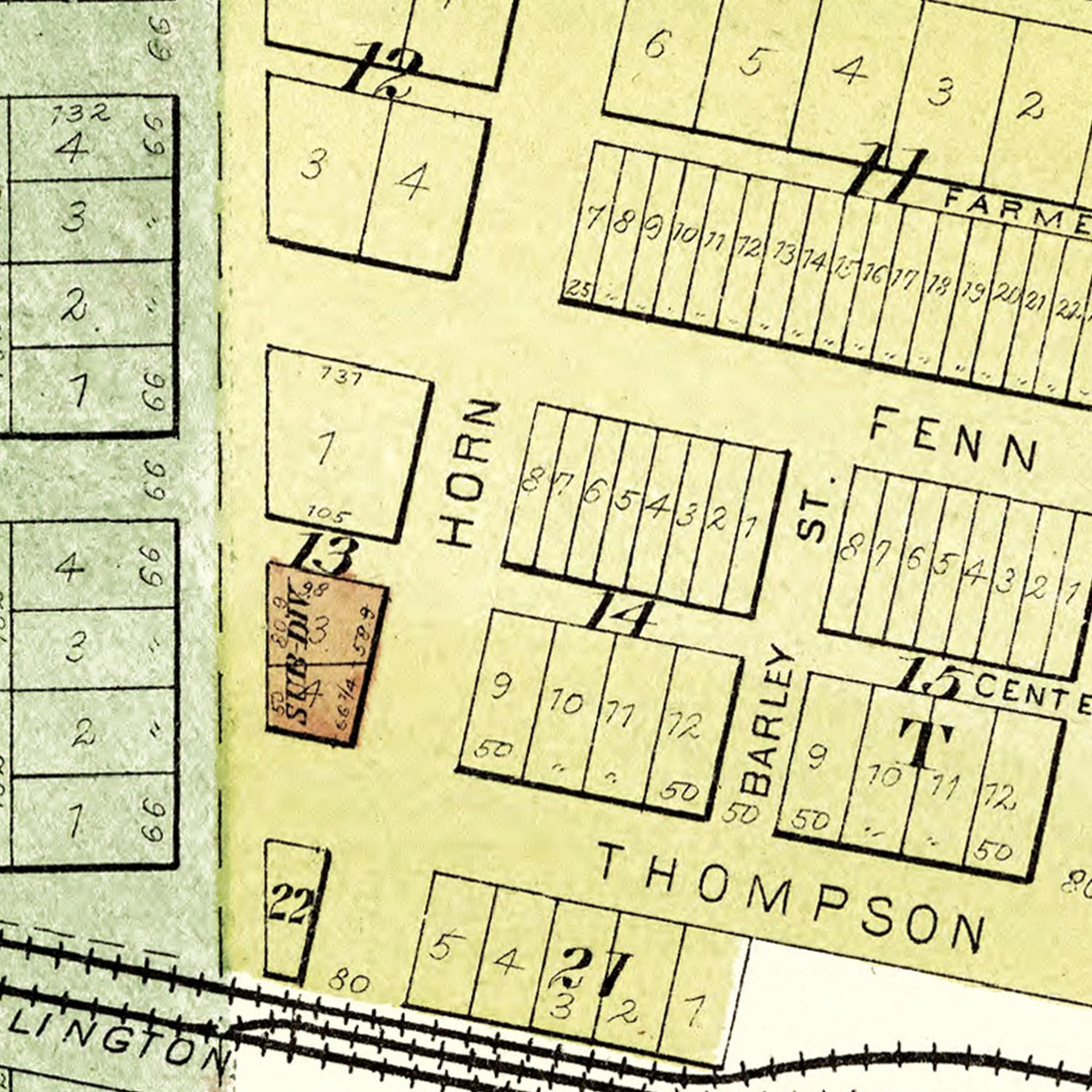 Restored historic details from the 1893 city map of Woodhull, Illinois