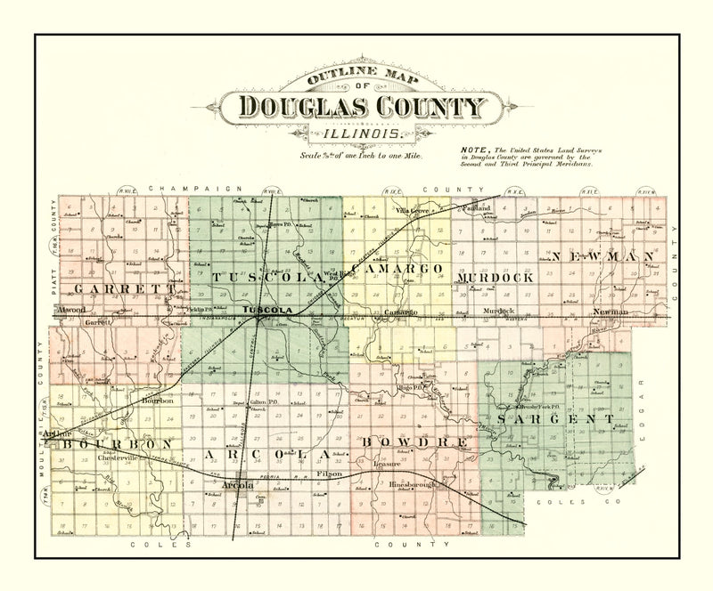 Size comparison using Vintage Map of Douglas County, Illinois 1893
