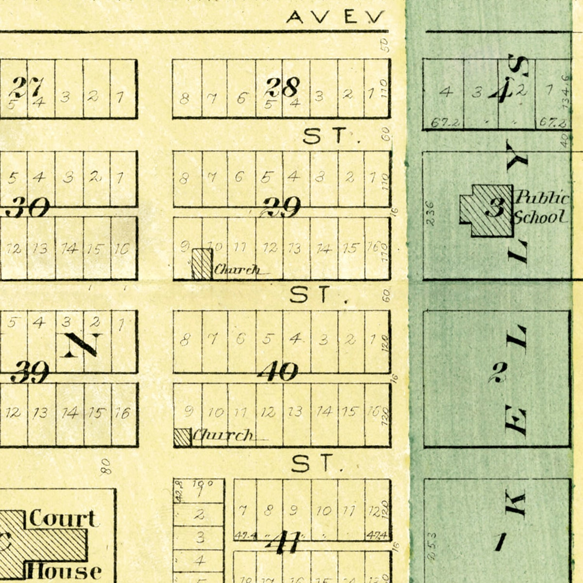 Restored historic details from the 1893 city map of Tuscola, Illinois