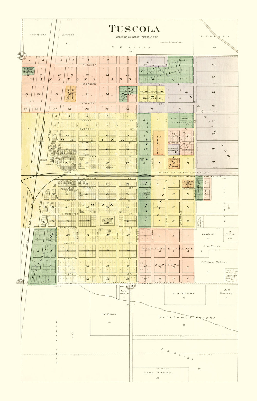 Vintage Map of Tuscola, Illinois 1893 print style example