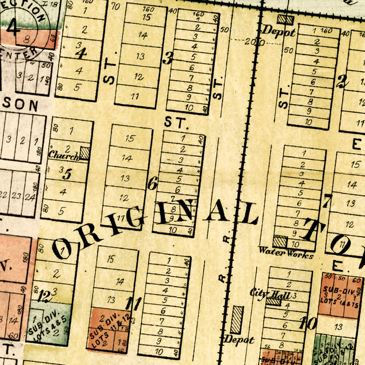 Restored historic details from the 1893 city map of Arcola, Illinois