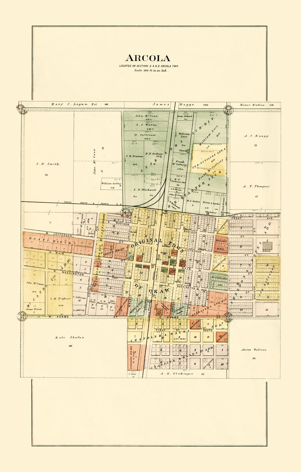 Vintage Map of Arcola, Illinois 1893 print style example