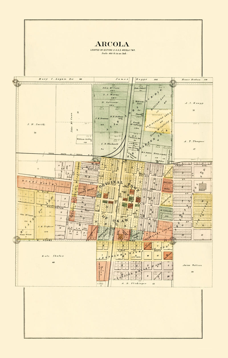Size comparison using Vintage Map of Arcola, Illinois 1893