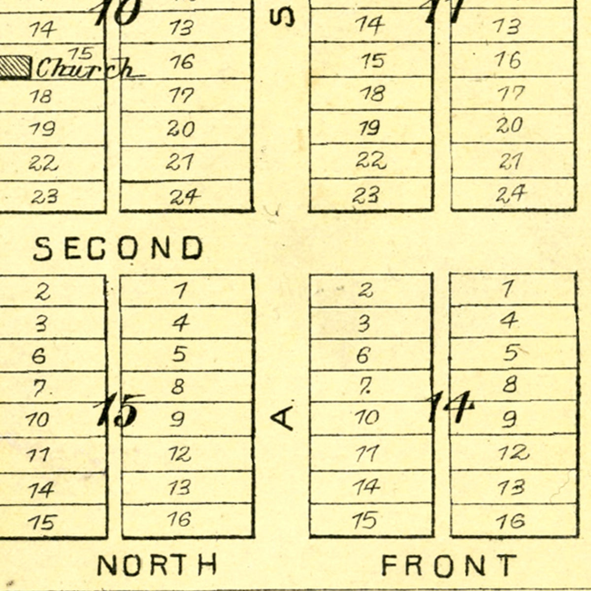 Restored historic details from the 1893 city map of Atwood, Illinois
