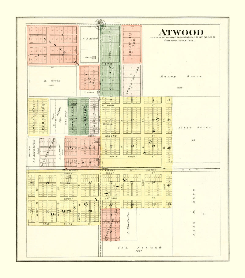 Size comparison using Vintage Map of Atwood, Illinois 1893