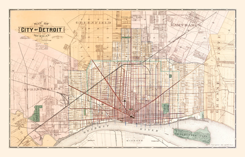 Size comparison using Vintage Map of Detroit, Michigan 1893