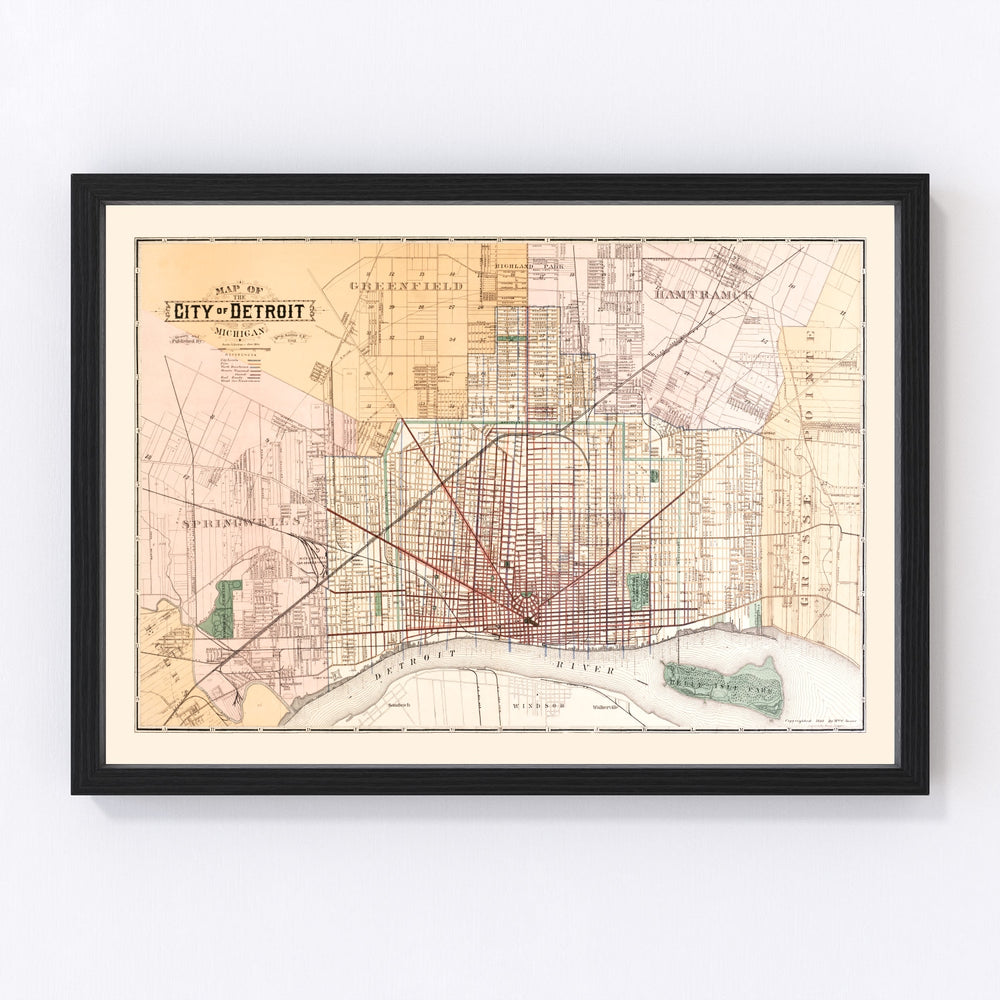 Detroit Vintage Map 1893