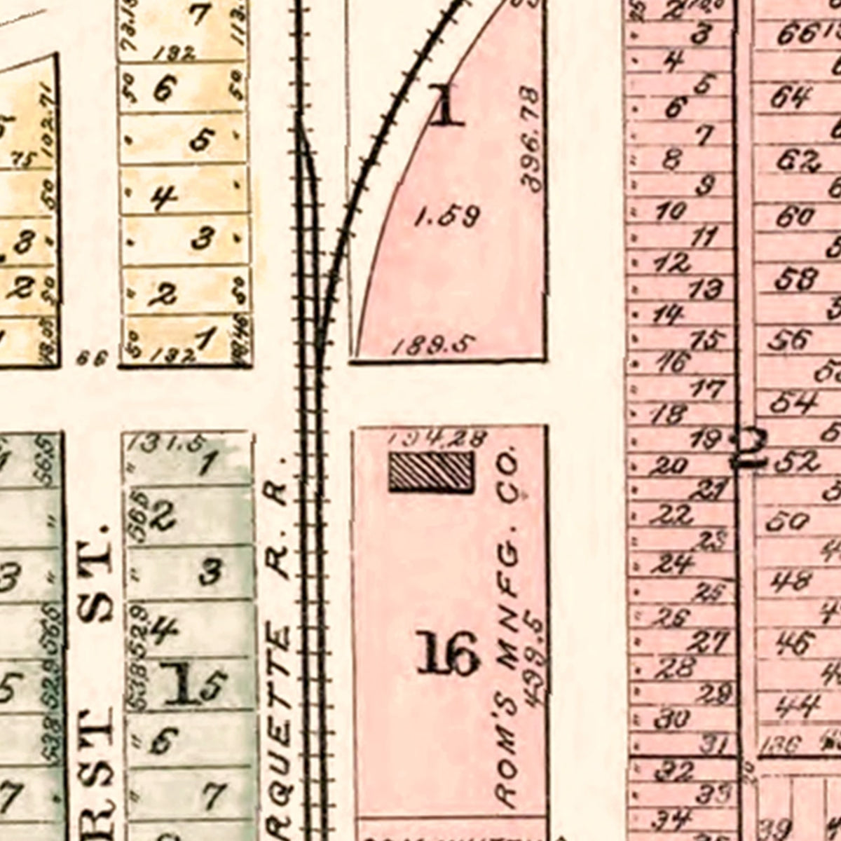 Restored historic details from the 1893 city map of Romulus, Michigan