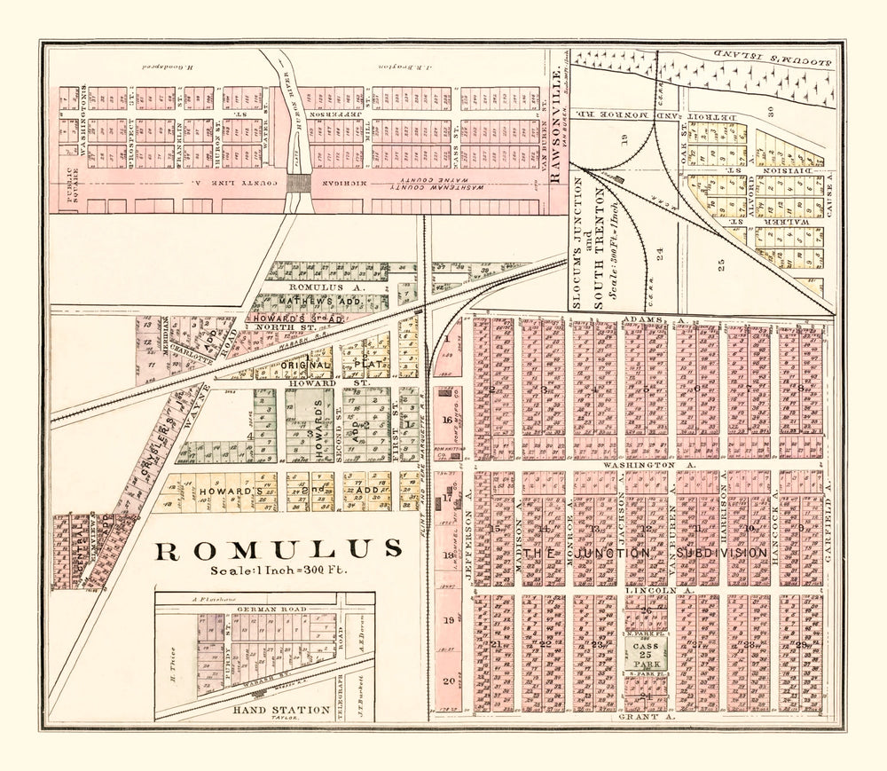 Vintage Map of Romulus, Michigan 1893 print style example