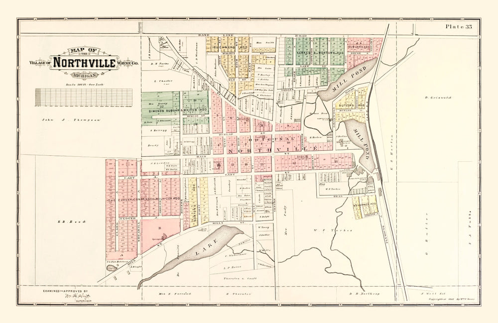 Vintage Map of Northville, Michigan 1893 print style example