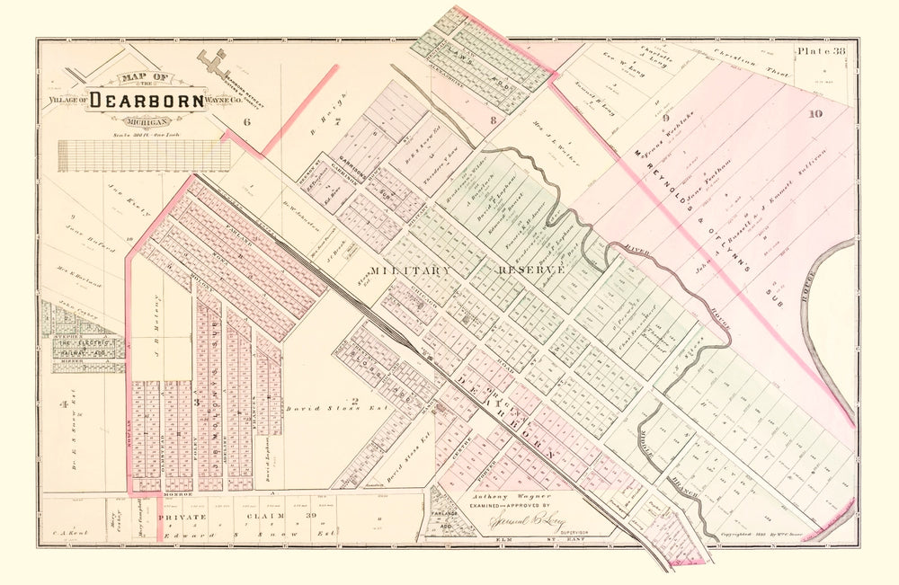 Vintage Map of Dearborn, Michigan 1893 print style example
