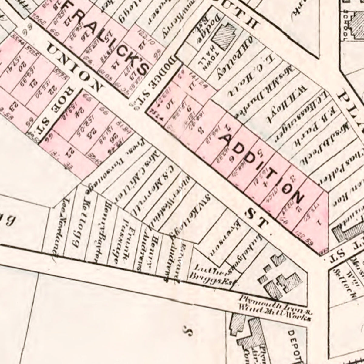 Restored historic details from the 1893 city map of Plymouth, Michigan