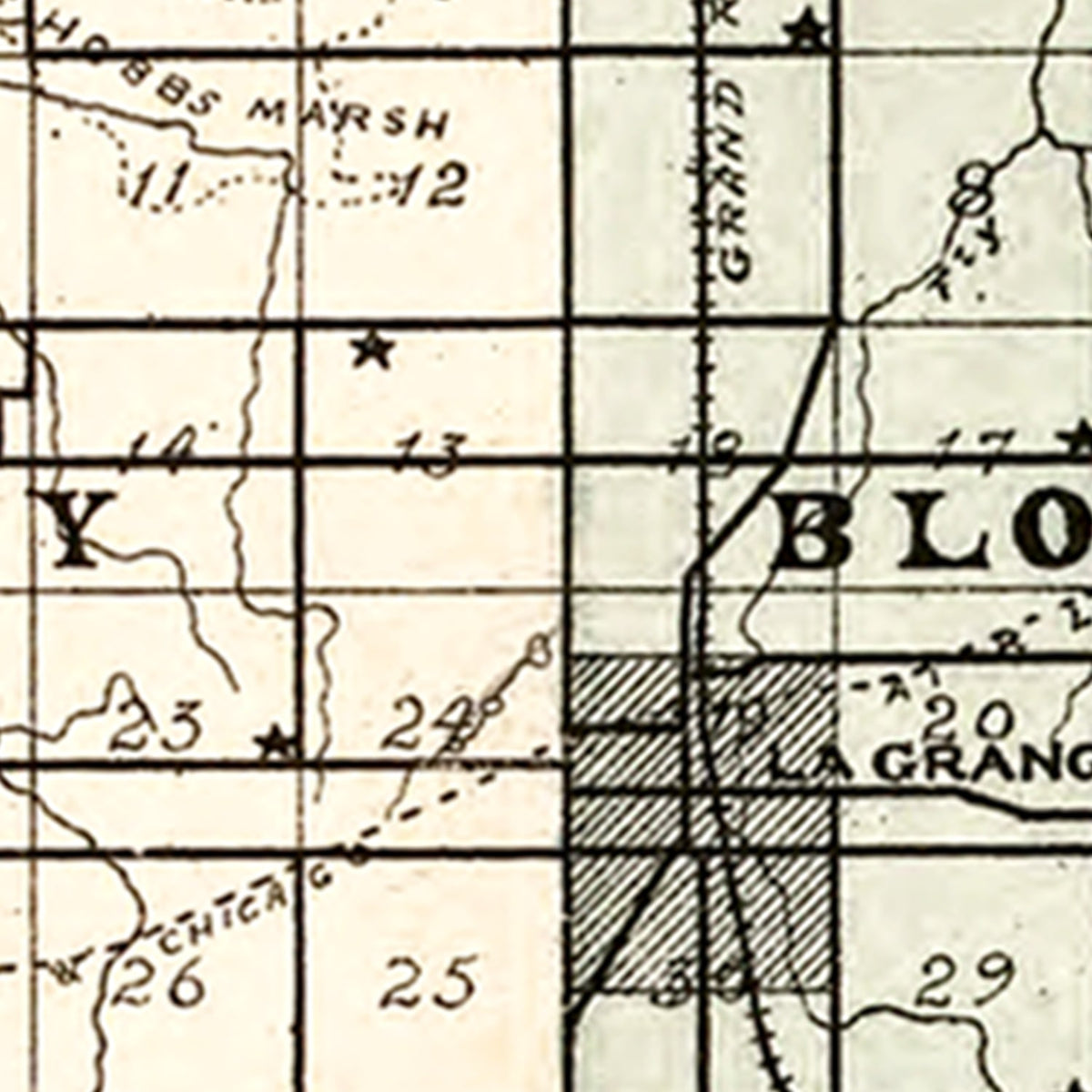 Restored historic details from the 1893 county map of Lagrange County, Indiana