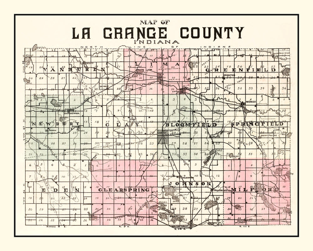Vintage Map of Lagrange County, Indiana 1893 print style example