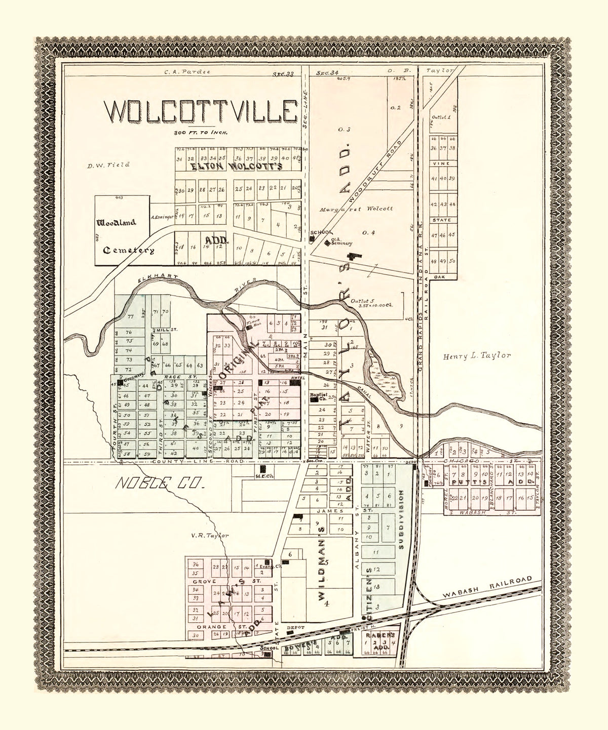 Preview of Vintage Map of Wolcottville, Indiana 1893
