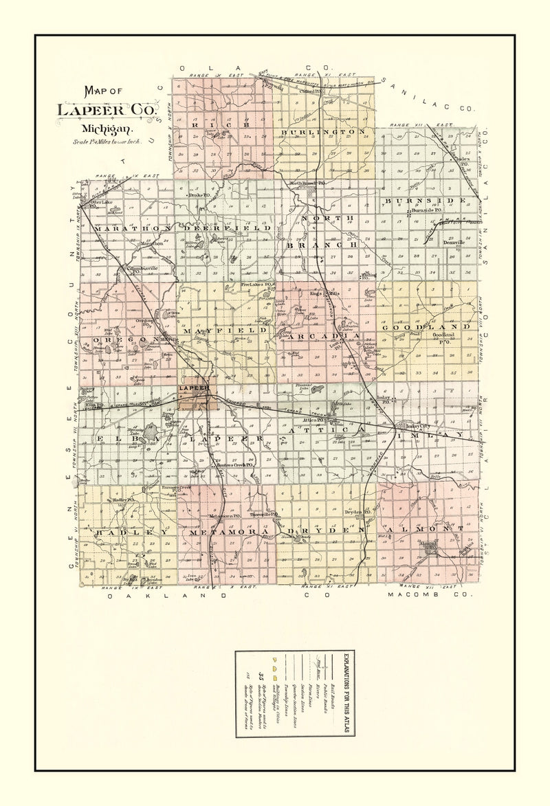 Size comparison using Vintage Map of Lapeer County, Michigan 1893