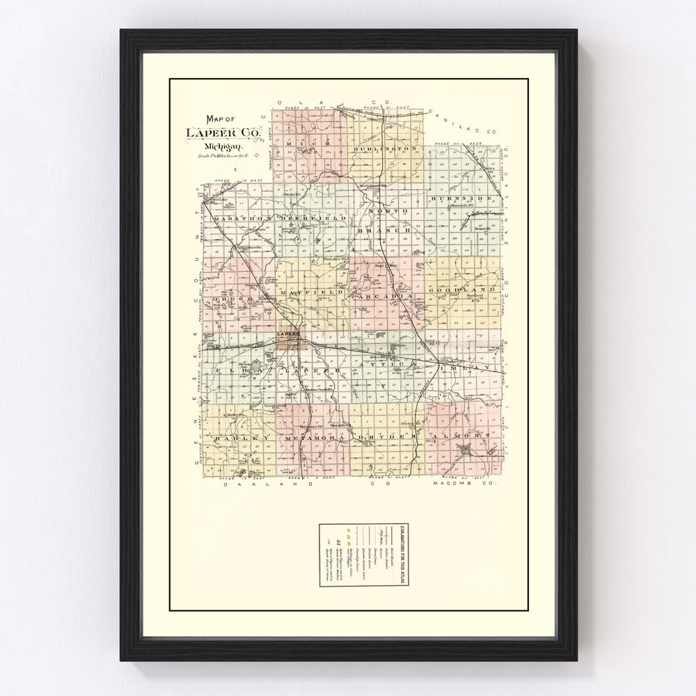 Lapeer County Vintage Map 1893