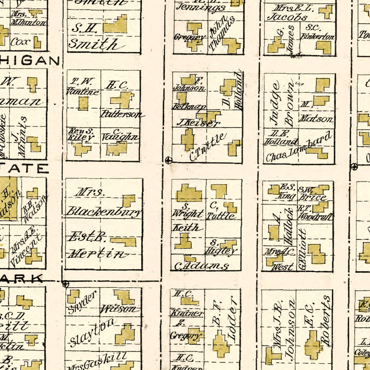 Restored historic details from the 1893 city map of Lapeer, Michigan
