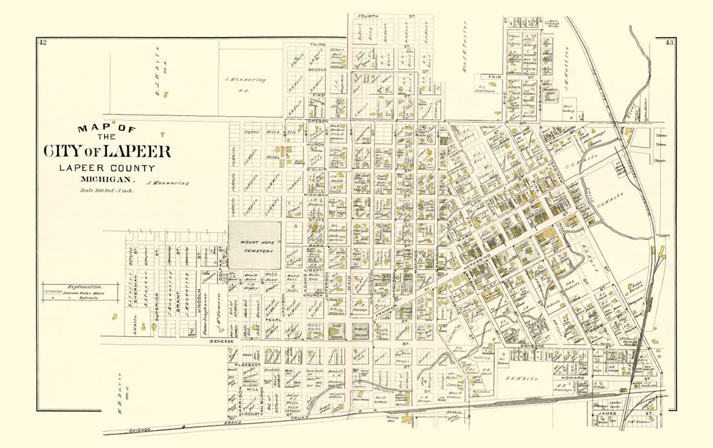 Vintage Map of Lapeer, Michigan 1893 print style example