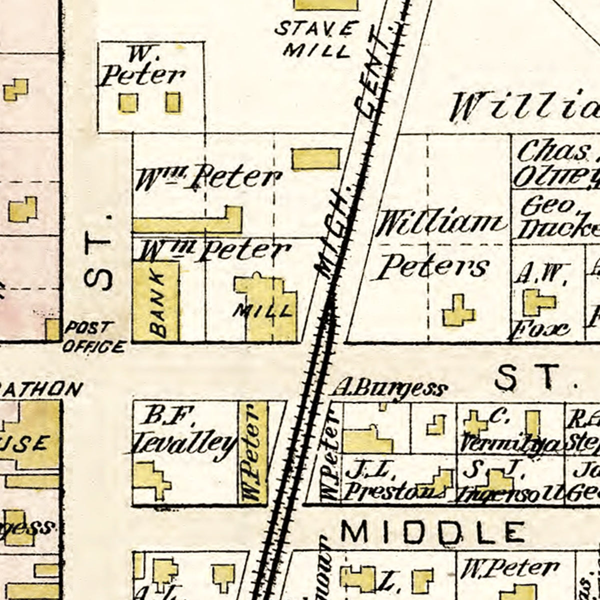 Restored historic details from the 1893 city map of Columbiaville, Michigan