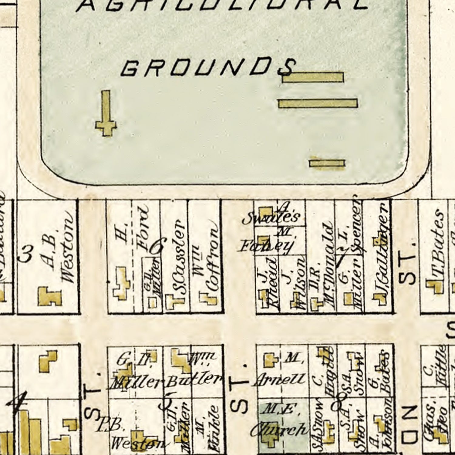 Restored historic details from the 1893 city map of North Branch, Michigan