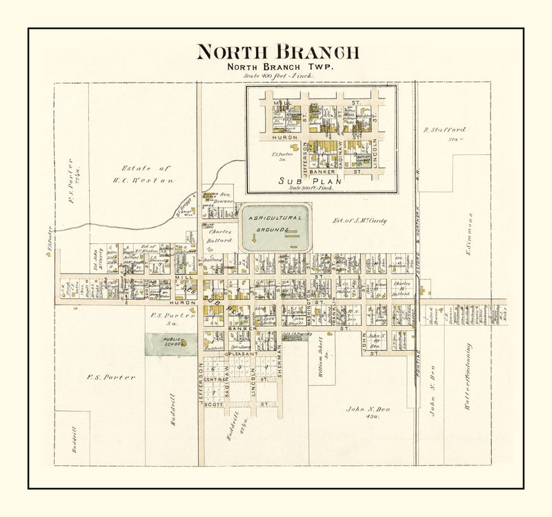 Size comparison using Vintage Map of North Branch, Michigan 1893