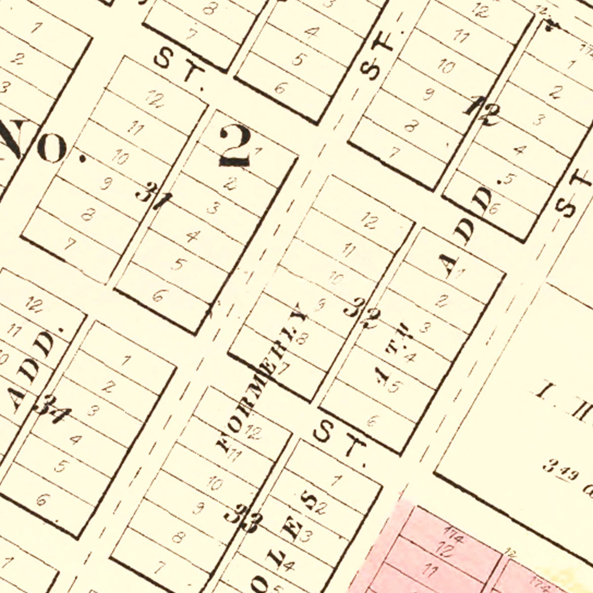 Restored historic details from the 1893 city map of Bushnell, Illinois