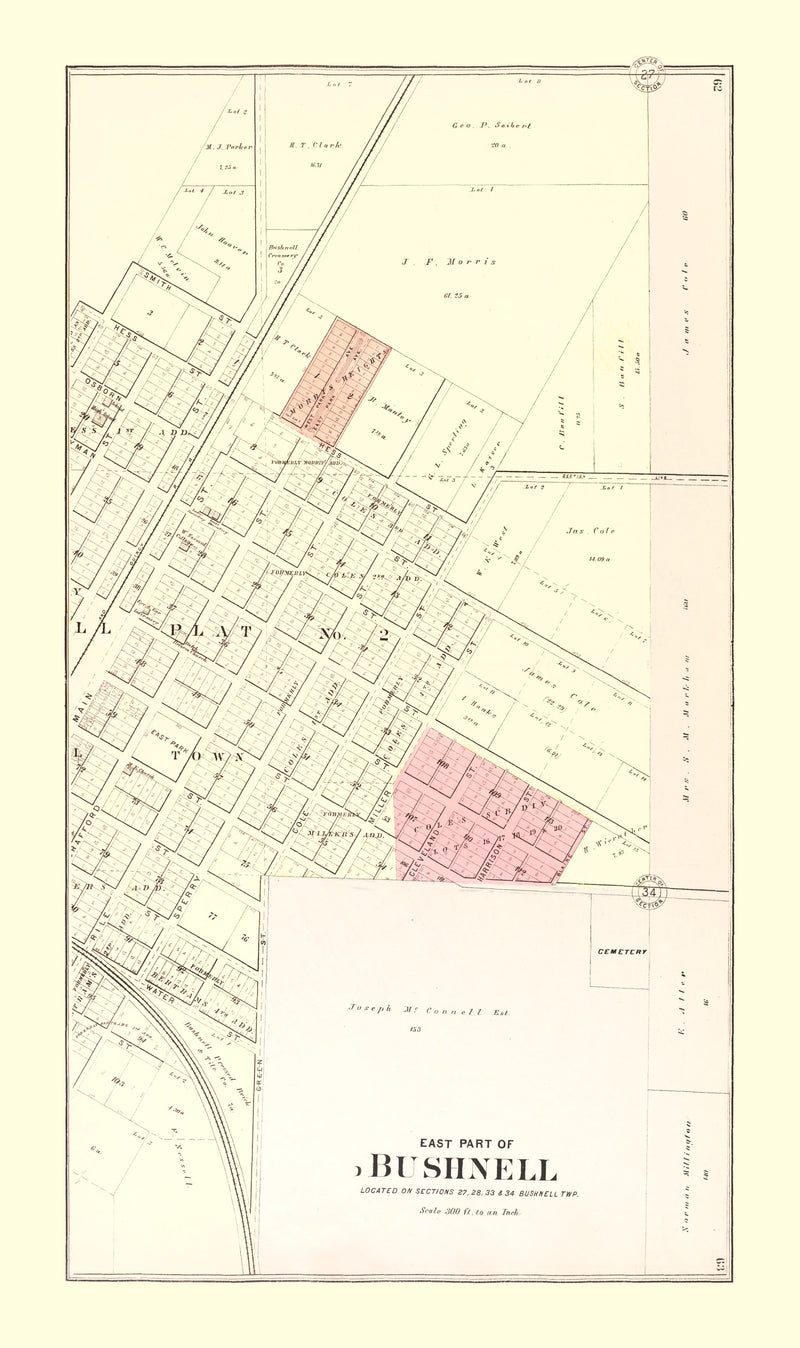 Size comparison using Vintage Map of Bushnell, Illinois 1893